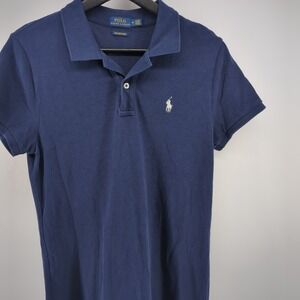 Polo Ralph Lauren Mesh Mini Women Medium Blue Dress Shirt Short Sleeve Casual